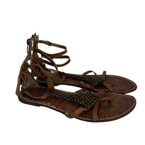 Sam Edelman Ginger Beaded Strappy Gladiator Sandals Boho Brown Leather Women's 1